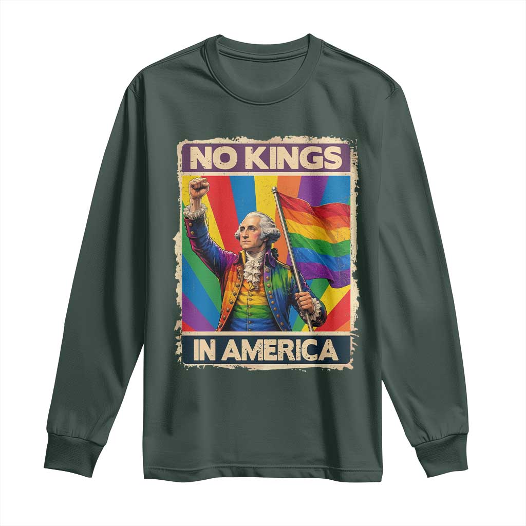 Funny Patriotic LGBT Graphic Long Sleeve Shirt No Kings In America