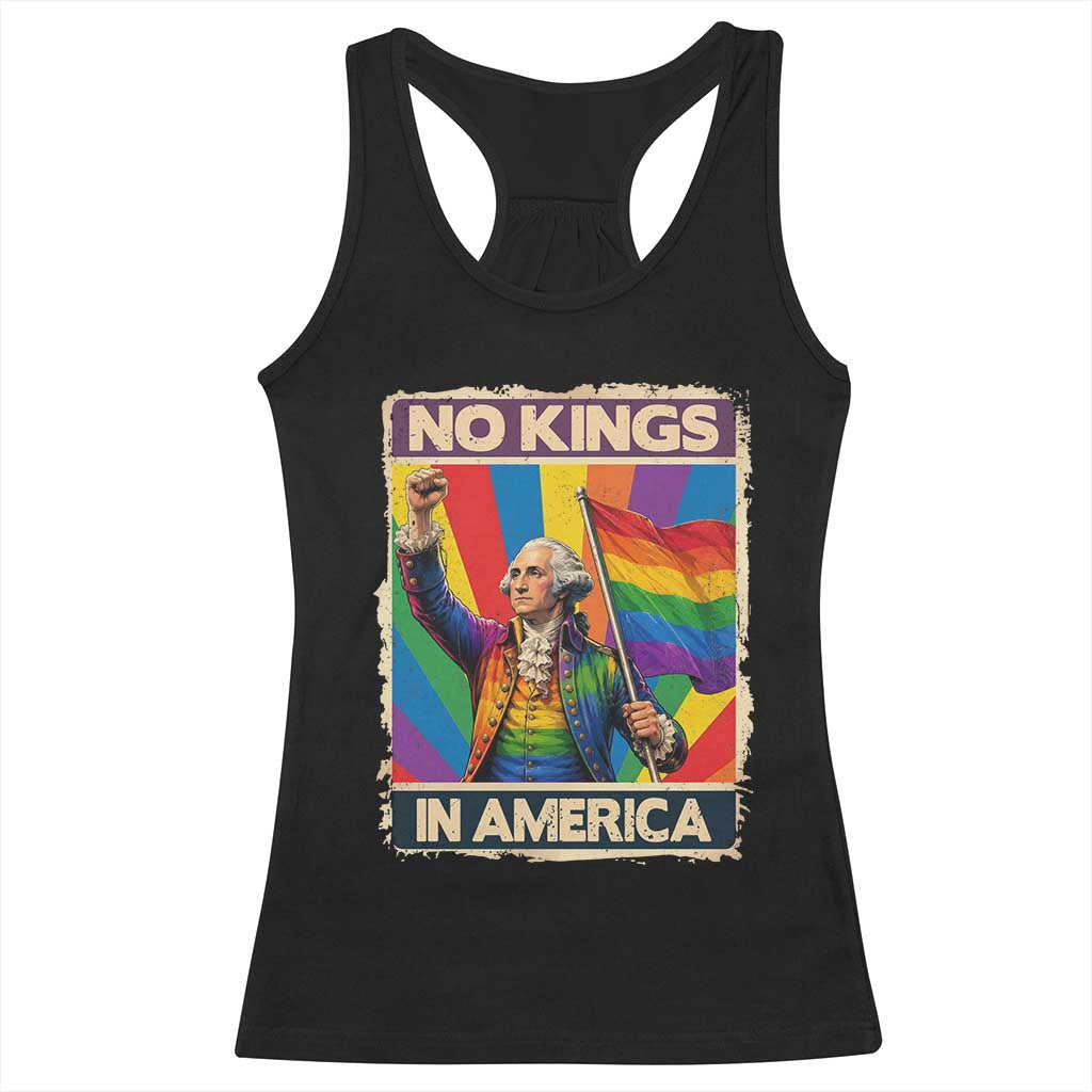 Funny Patriotic LGBT Graphic Racerback Tank Top No Kings In America TS12 Black Print Your Wear