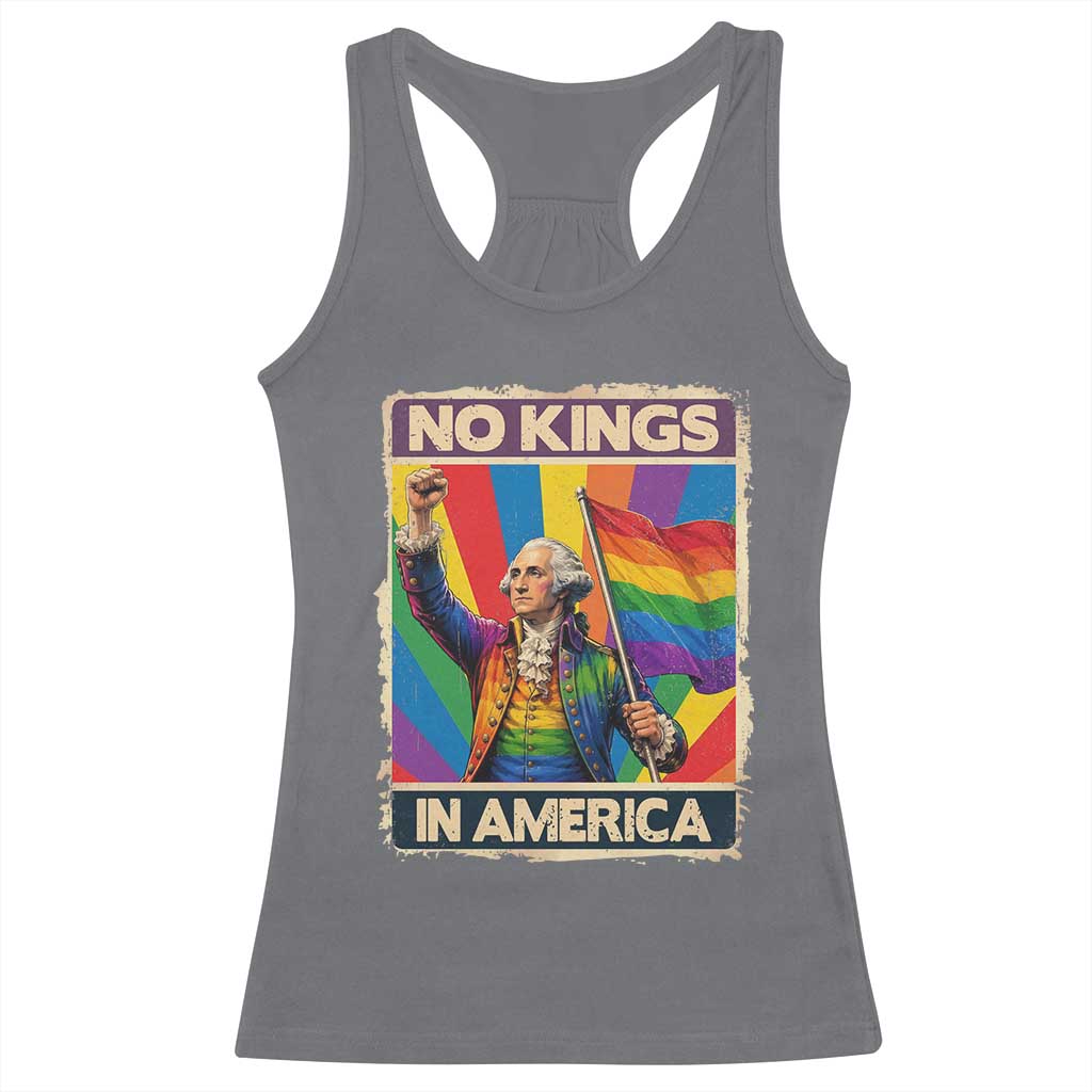 Funny Patriotic LGBT Graphic Racerback Tank Top No Kings In America TS12 Charcoal Print Your Wear