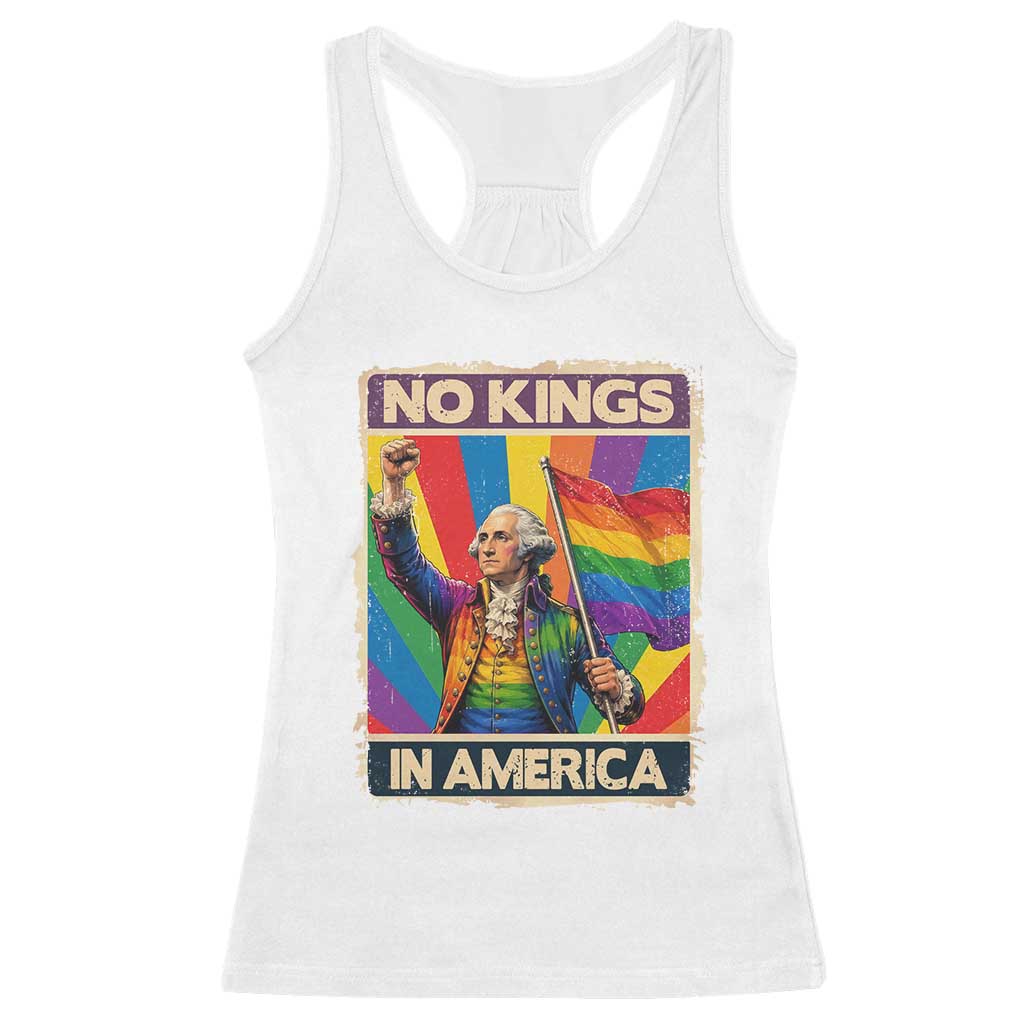 Funny Patriotic LGBT Graphic Racerback Tank Top No Kings In America TS12 White Print Your Wear