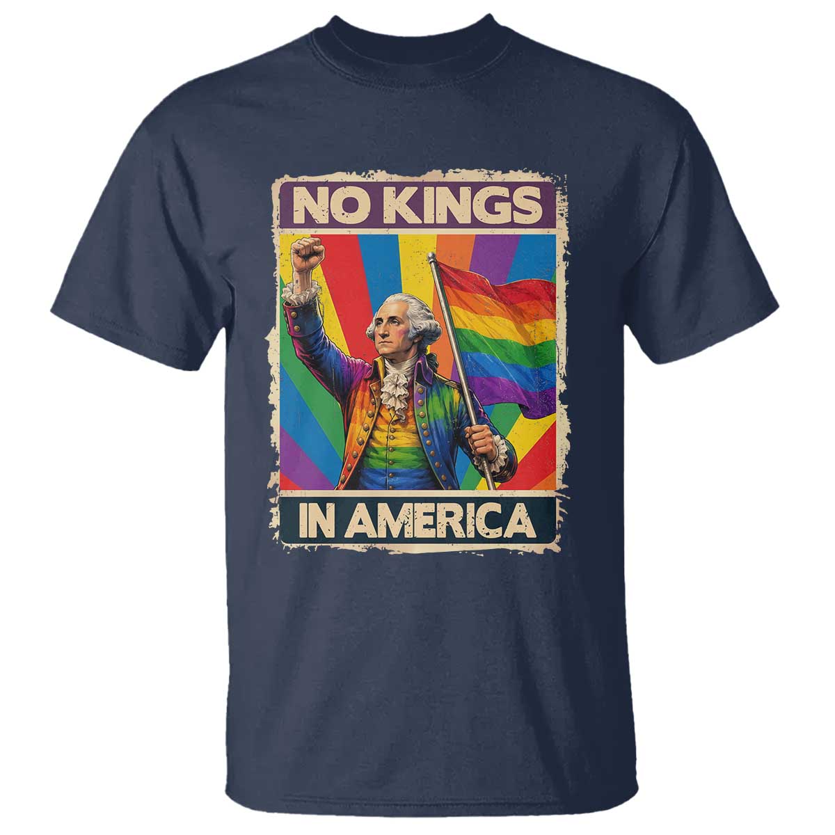 Funny Patriotic LGBT Graphic T Shirt No Kings In America TS12 Navy Print Your Wear