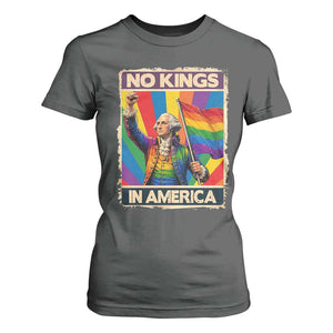 Funny Patriotic LGBT Graphic T Shirt For Women No Kings In America TS12 Dark Heather Print Your Wear