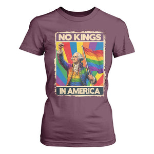 Funny Patriotic LGBT Graphic T Shirt For Women No Kings In America TS12 Maroon Print Your Wear