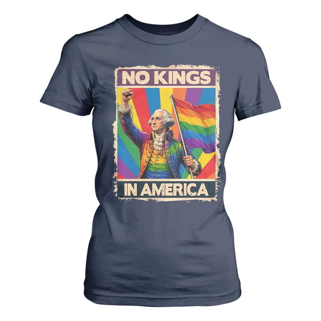 Funny Patriotic LGBT Graphic T Shirt For Women No Kings In America TS12 Navy Print Your Wear