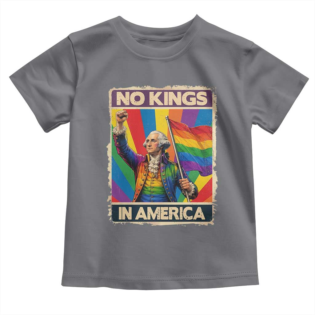 Funny Patriotic LGBT Graphic Toddler T Shirt No Kings In America TS12 Charcoal Print Your Wear
