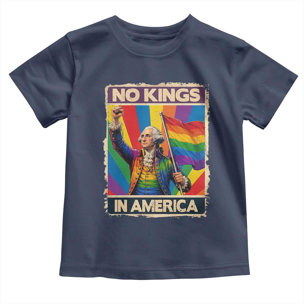 Funny Patriotic LGBT Graphic Toddler T Shirt No Kings In America TS12 Navy Print Your Wear