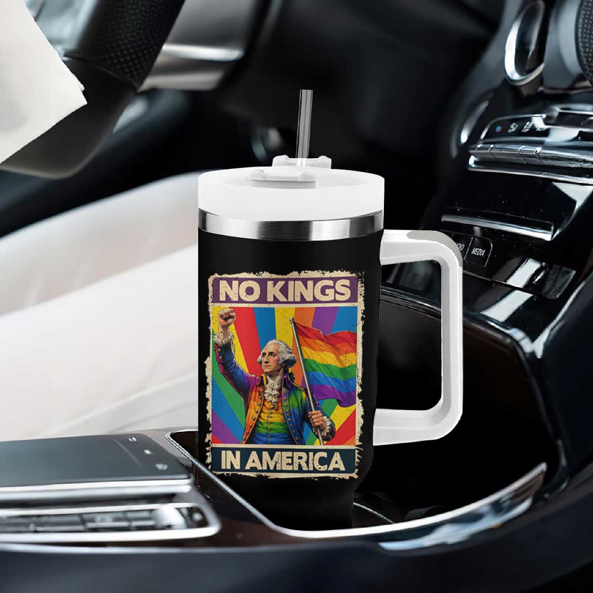 Funny Patriotic LGBT Graphic Tumbler With Handle No Kings In America TS12 Print Your Wear
