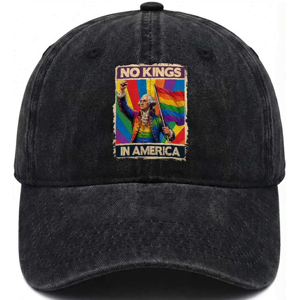 Funny Patriotic LGBT Graphic Washed Cotton Baseball Cap No Kings In America