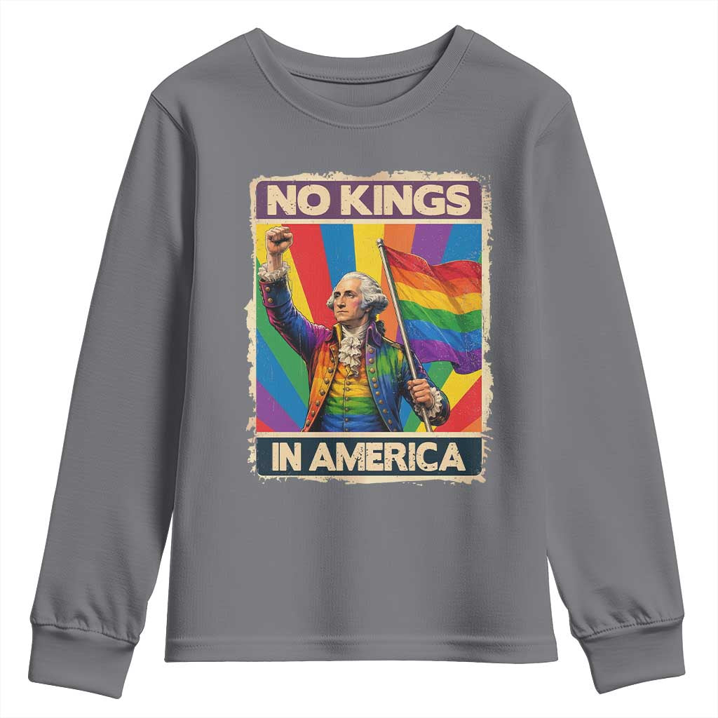 Funny Patriotic LGBT Graphic Youth Sweatshirt No Kings In America TS12 Charcoal Print Your Wear