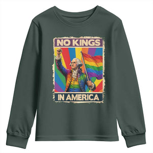 Funny Patriotic LGBT Graphic Youth Sweatshirt No Kings In America TS12 Dark Forest Green Print Your Wear