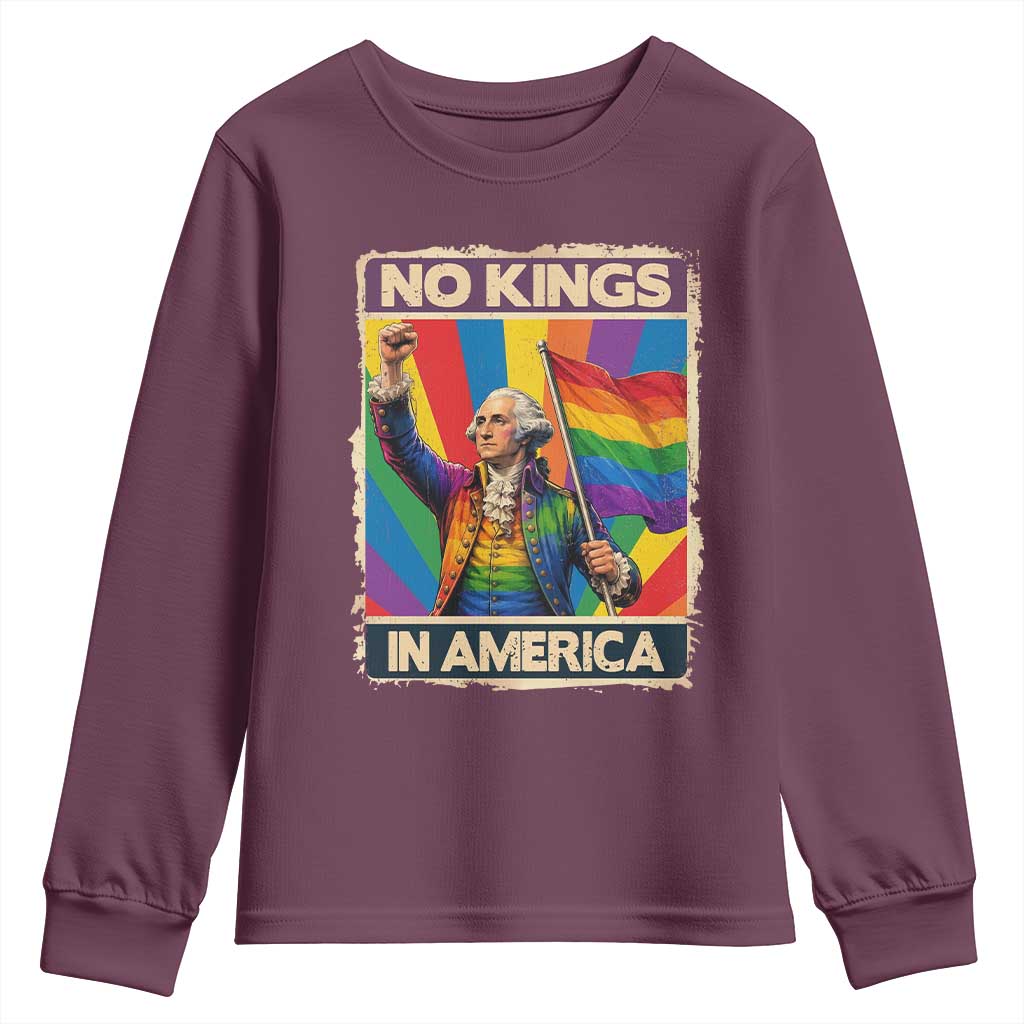 Funny Patriotic LGBT Graphic Youth Sweatshirt No Kings In America TS12 Maroon Print Your Wear