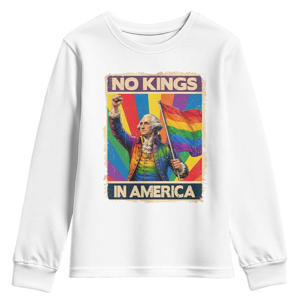 Funny Patriotic LGBT Graphic Youth Sweatshirt No Kings In America TS12 White Print Your Wear