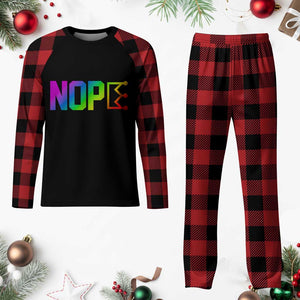 Nope No Kings Graphic Plaid Pajama Set Humorous Political Gift