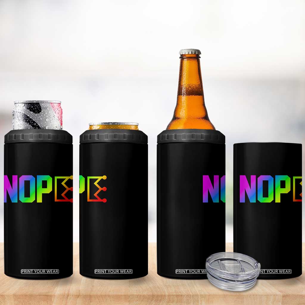 Nope No Kings Graphic 4 in 1 Can Cooler Tumbler Humorous Political Gift