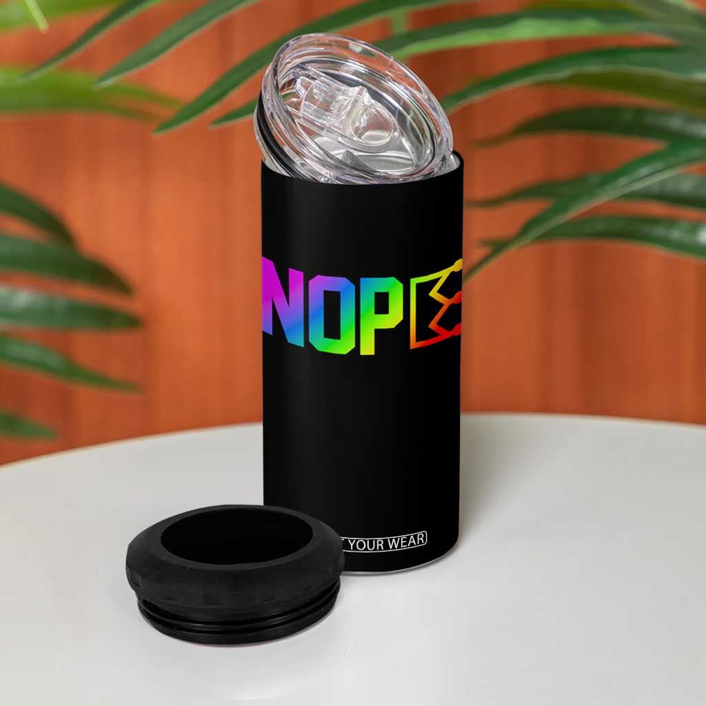Nope No Kings Graphic 4 in 1 Can Cooler Tumbler Humorous Political Gift
