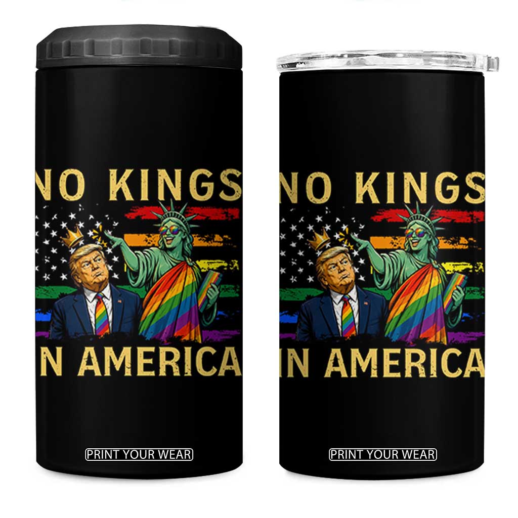 No Kings In America Statue Of Liberty Pride 4 in 1 Can Cooler Tumbler Humorous Political Gift TS12 One Size: 16 oz Black Print Your Wear