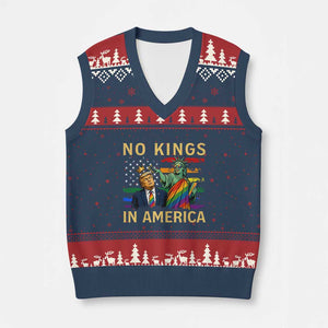 No Kings In America Statue Of Liberty Pride V-Neck Knit Sweater Vest Humorous Political Gift TS12 Navy Red Print Your Wear