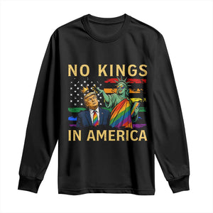 No Kings In America Statue Of Liberty Pride Long Sleeve Shirt Humorous Political Gift TS12 Black Print Your Wear