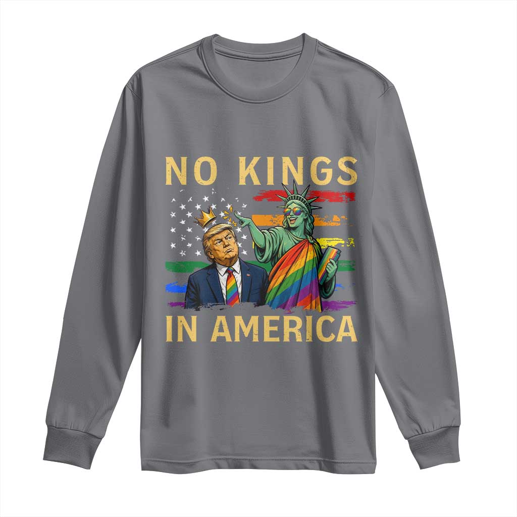 No Kings In America Statue Of Liberty Pride Long Sleeve Shirt Humorous Political Gift TS12 Charcoal Print Your Wear