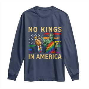 No Kings In America Statue Of Liberty Pride Long Sleeve Shirt Humorous Political Gift TS12 Navy Print Your Wear