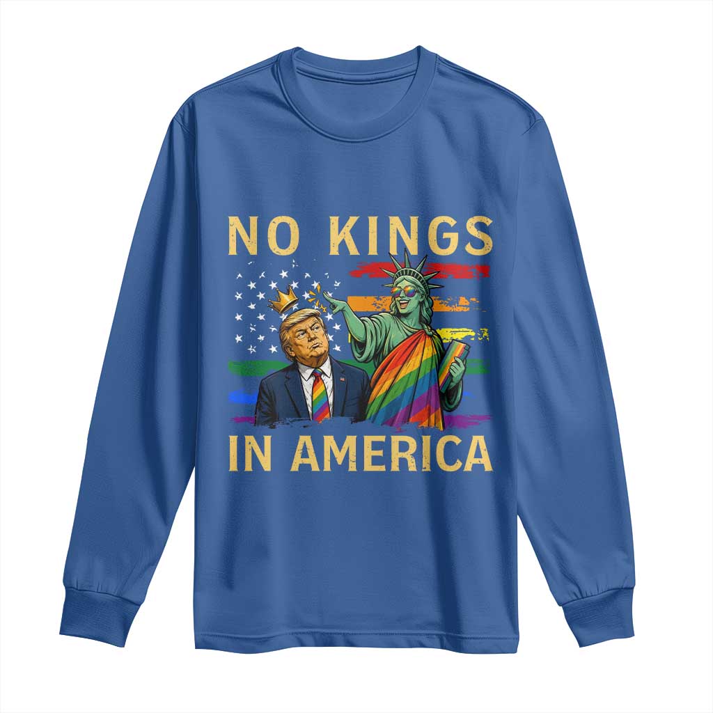 No Kings In America Statue Of Liberty Pride Long Sleeve Shirt Humorous Political Gift TS12 Royal Blue Print Your Wear