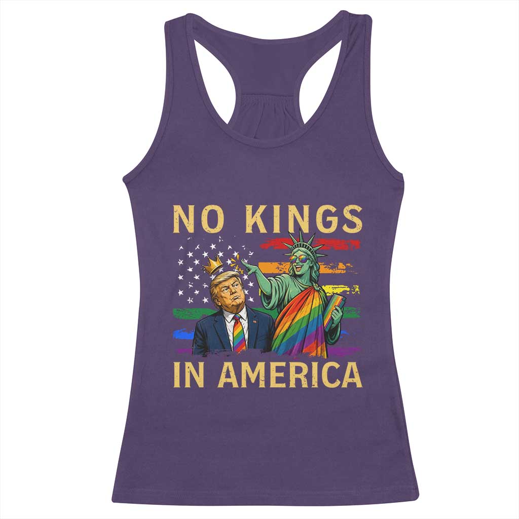 No Kings In America Statue Of Liberty Pride Racerback Tank Top Humorous Political Gift TS12 Purple Print Your Wear