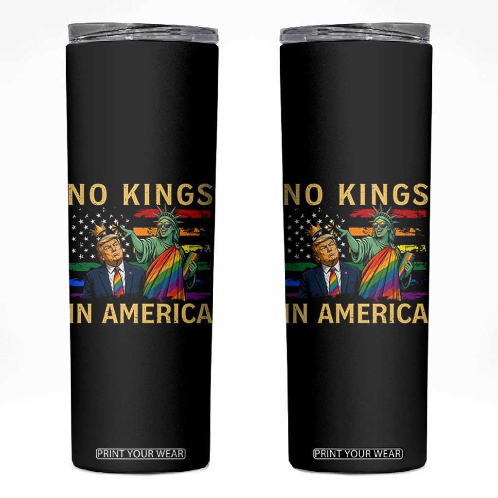 No Kings In America Statue Of Liberty Pride Skinny Tumbler Humorous Political Gift TS12 Black Print Your Wear