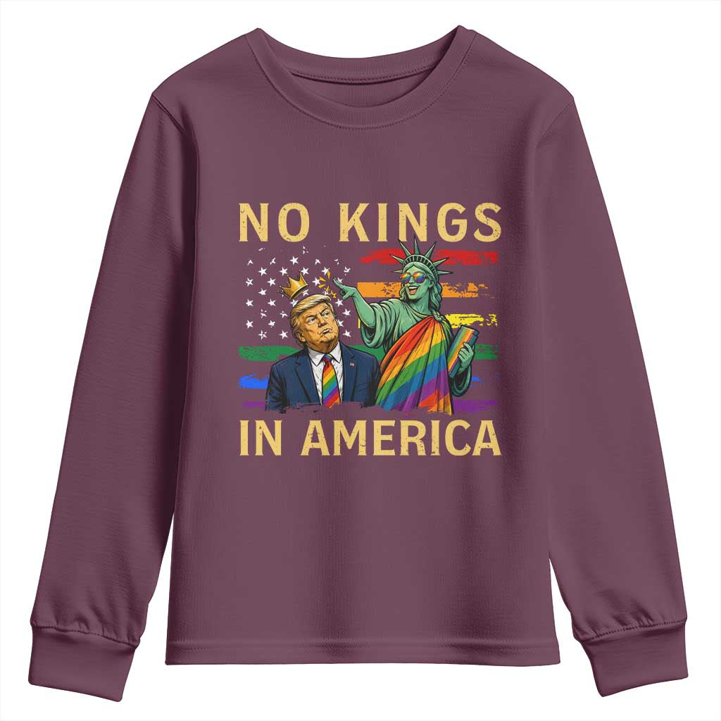 No Kings In America Statue Of Liberty Pride Youth Sweatshirt Humorous Political Gift TS12 Maroon Print Your Wear
