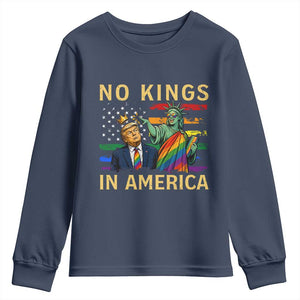 No Kings In America Statue Of Liberty Pride Youth Sweatshirt Humorous Political Gift TS12 Navy Print Your Wear