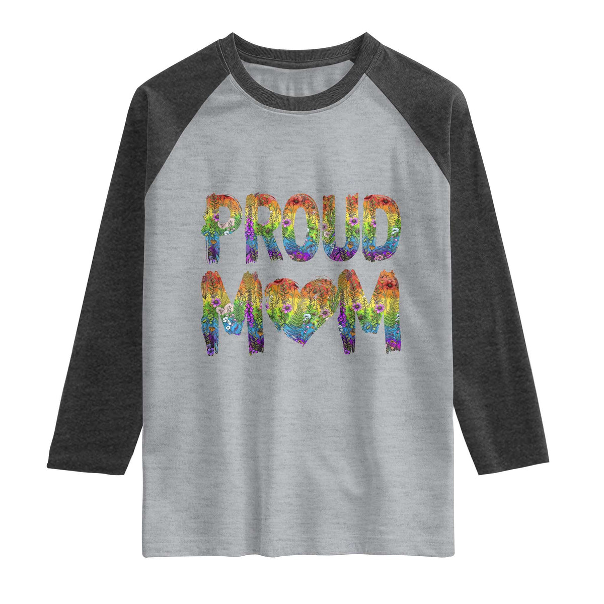 Proud Mom LGBTQ Human Rights Support Raglan Shirt TS12 Heather Gray Heather Charcoal Print Your Wear