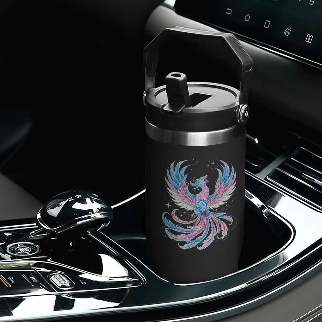 Transgender Phoenix Reborn Flip Straw Tumbler Trans Pride Flag Bird