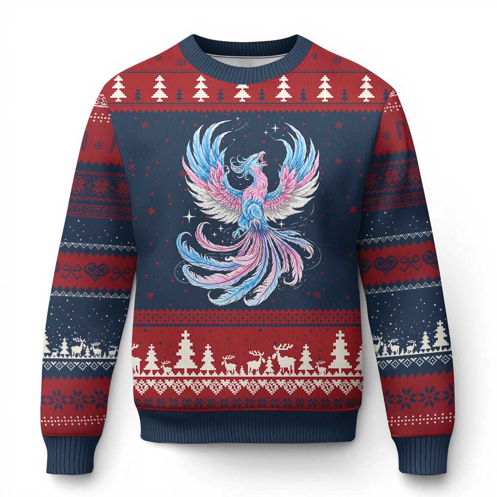 Transgender Phoenix Reborn Ugly Christmas Sweater Trans Pride Flag Bird TS12 Navy Red Print Your Wear