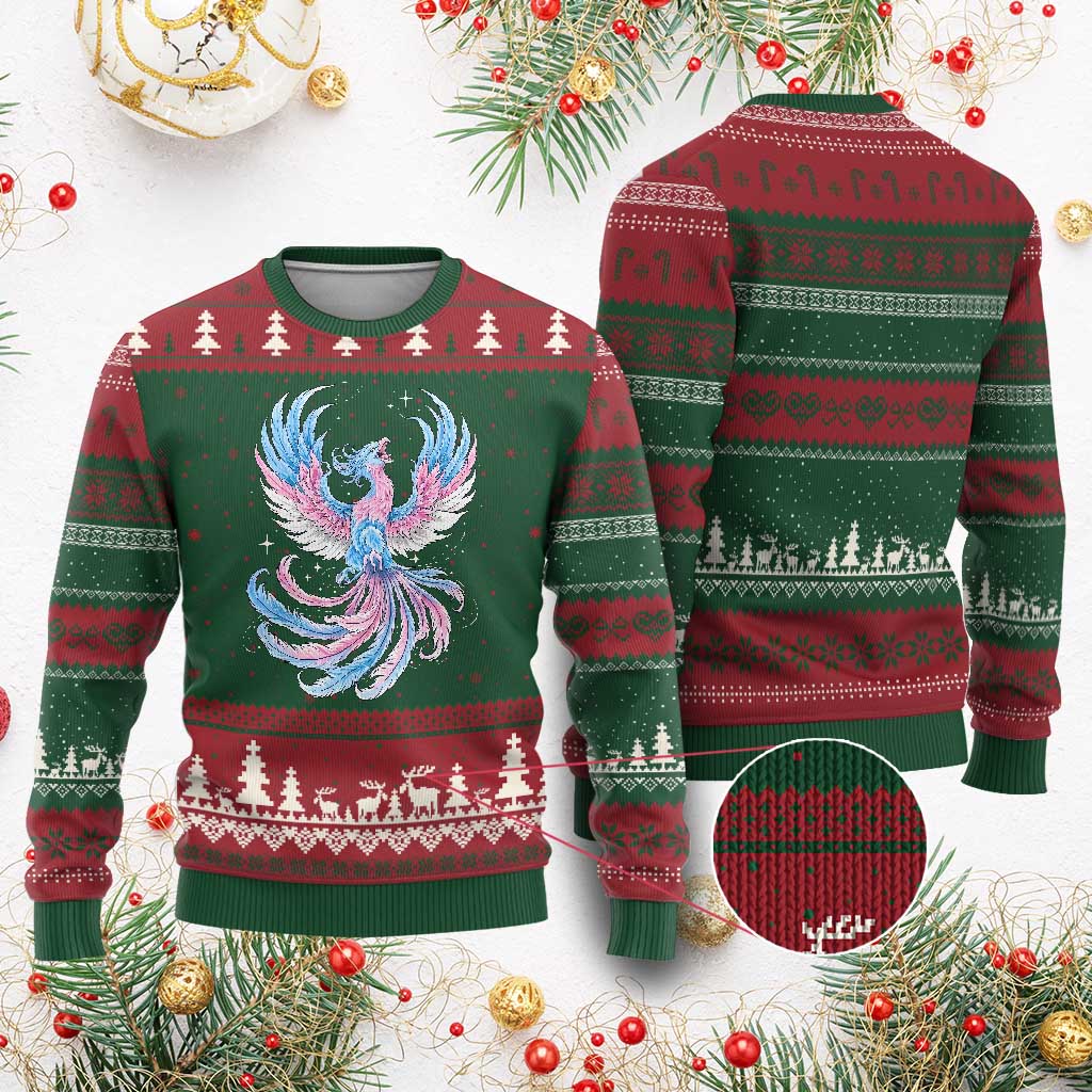 Transgender Phoenix Reborn Ugly Christmas Sweater Trans Pride Flag Bird TS12 Red Green Print Your Wear