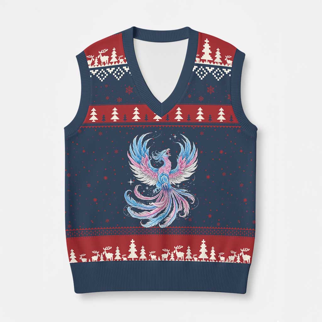 Transgender Phoenix Reborn V-Neck Knit Sweater Vest Trans Pride Flag Bird