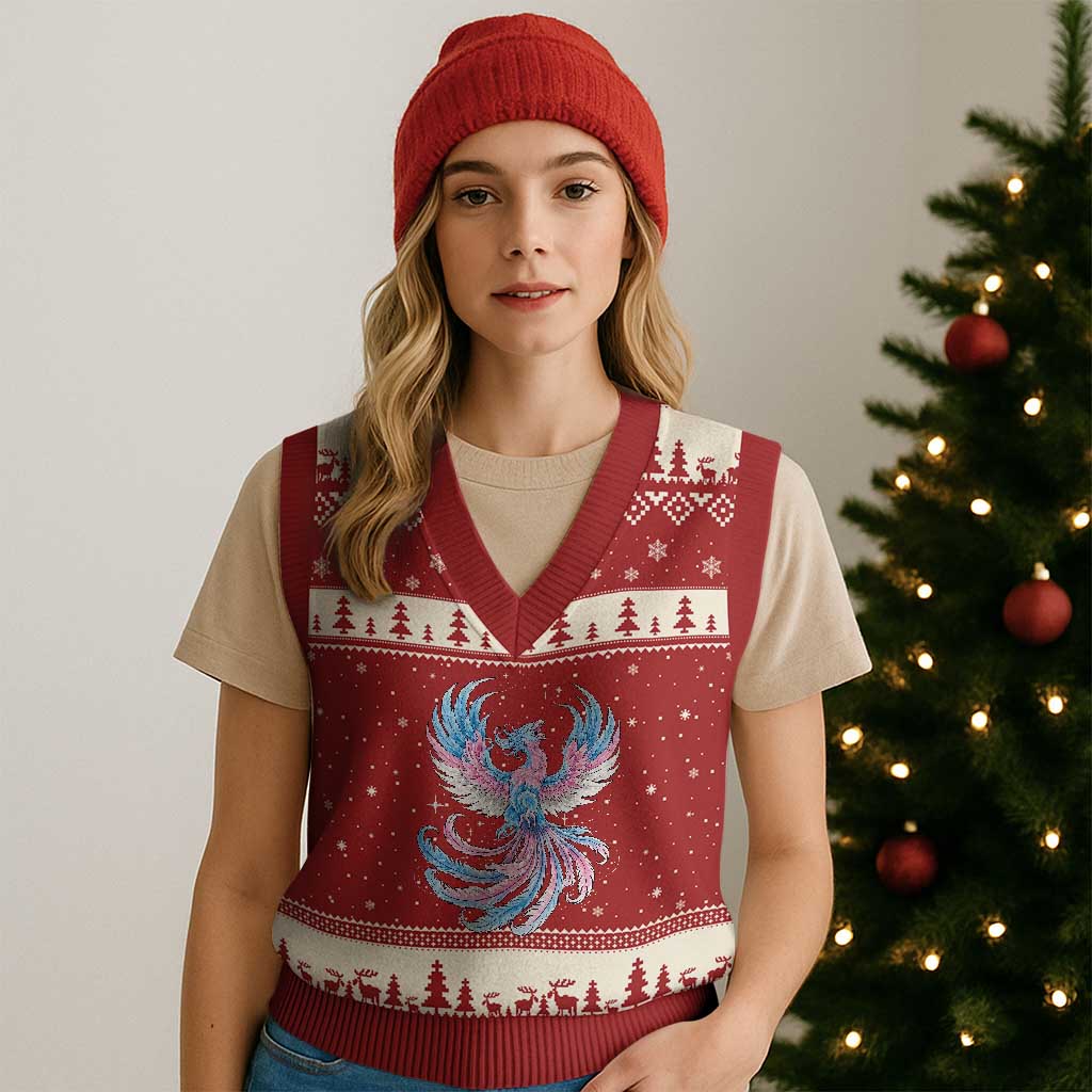 Transgender Phoenix Reborn V-Neck Knit Sweater Vest Trans Pride Flag Bird