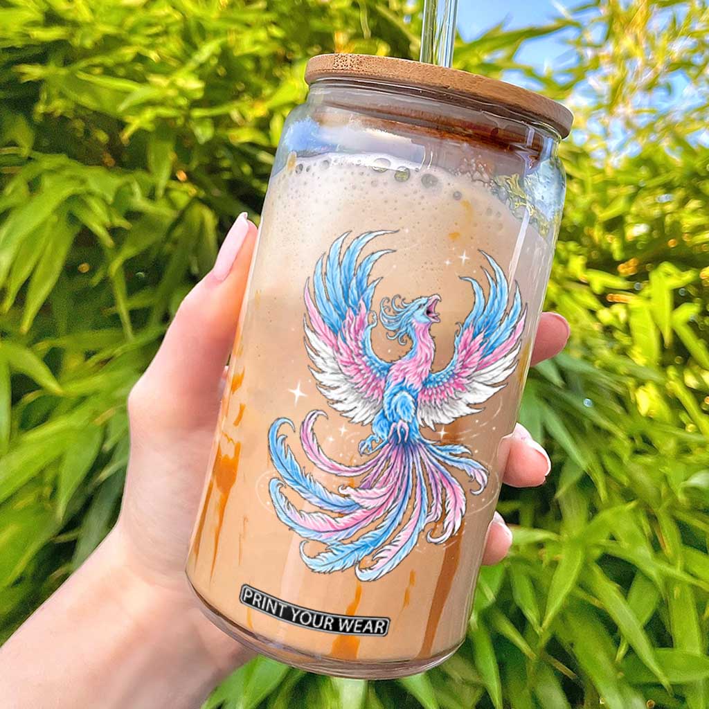 Transgender Phoenix Reborn Glass Can Trans Pride Flag Bird