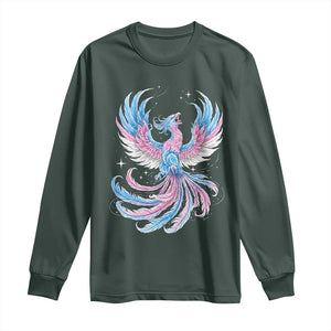 Transgender Phoenix Reborn Long Sleeve Shirt Trans Pride Flag Bird TS12 Dark Forest Green Print Your Wear