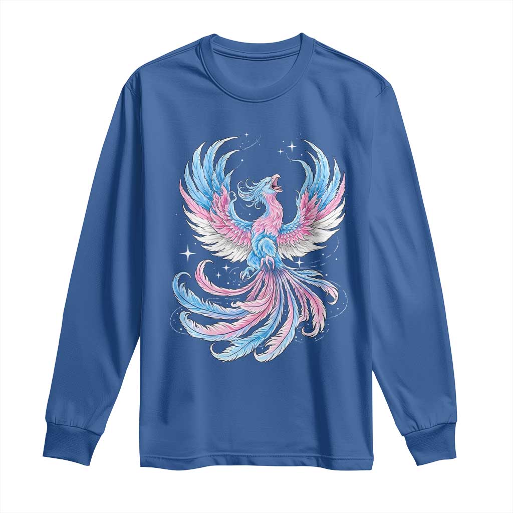 Transgender Phoenix Reborn Long Sleeve Shirt Trans Pride Flag Bird TS12 Royal Blue Print Your Wear