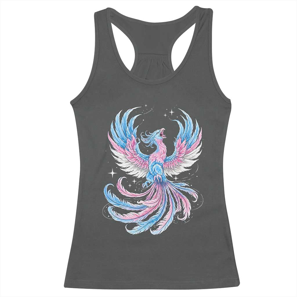 Transgender Phoenix Reborn Racerback Tank Top Trans Pride Flag Bird TS12 Dark Heather Print Your Wear