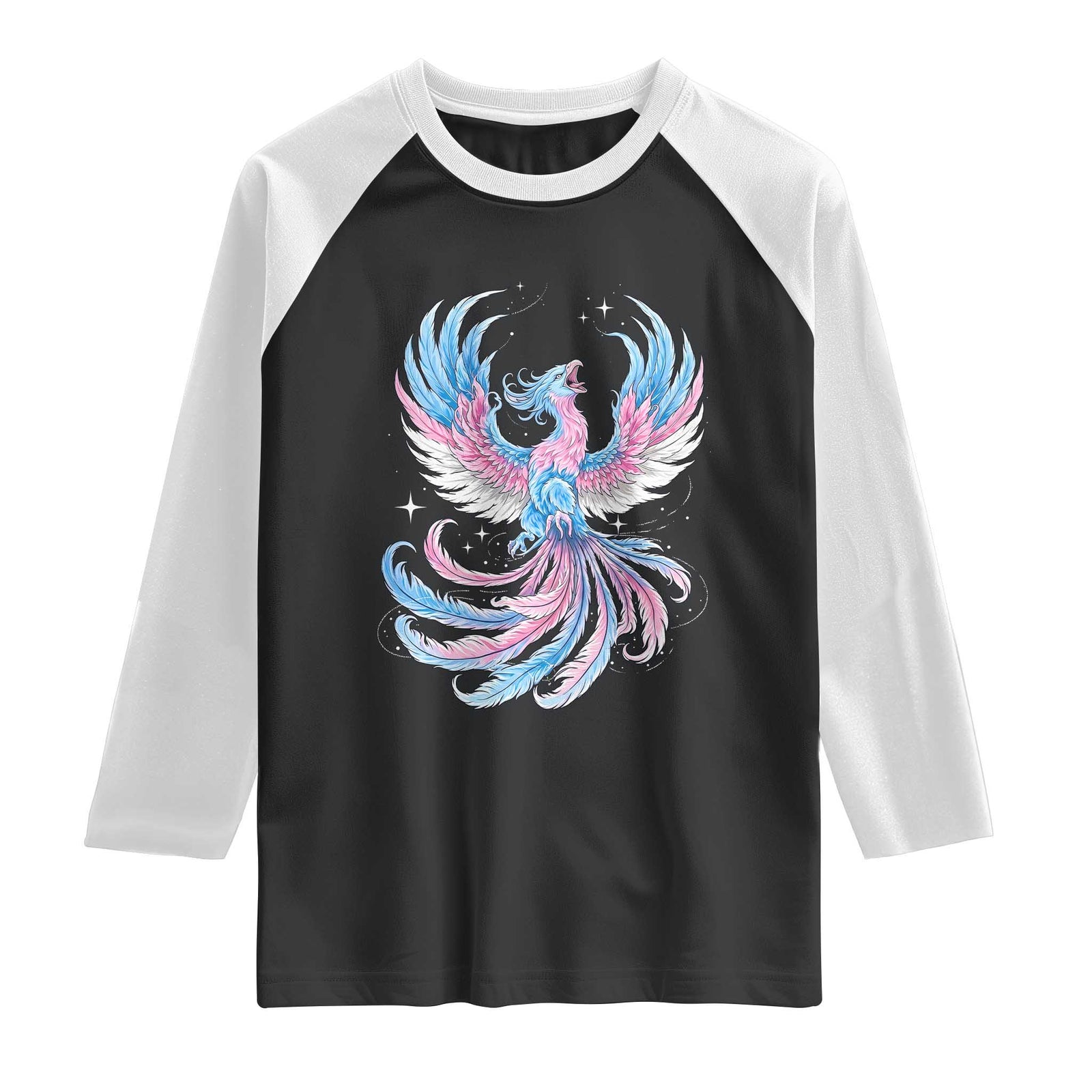 Transgender Phoenix Reborn Raglan Shirt Trans Pride Flag Bird TS12 Black White Print Your Wear