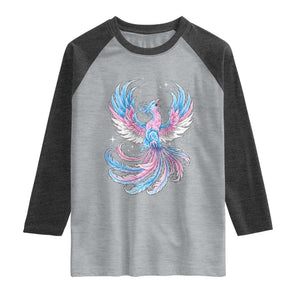 Transgender Phoenix Reborn Raglan Shirt Trans Pride Flag Bird TS12 Heather Gray Heather Charcoal Print Your Wear