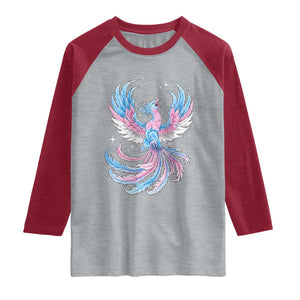 Transgender Phoenix Reborn Raglan Shirt Trans Pride Flag Bird TS12 Heather Gray Heather Red Print Your Wear