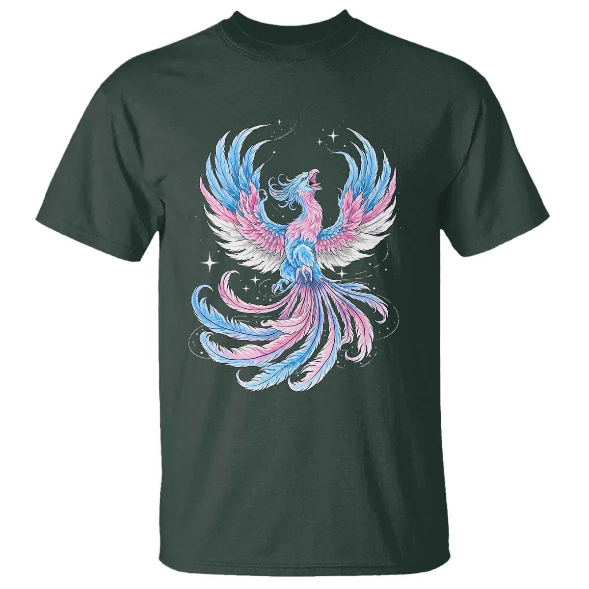 Transgender Phoenix Reborn T Shirt Trans Pride Flag Bird TS12 Dark Forest Green Print Your Wear