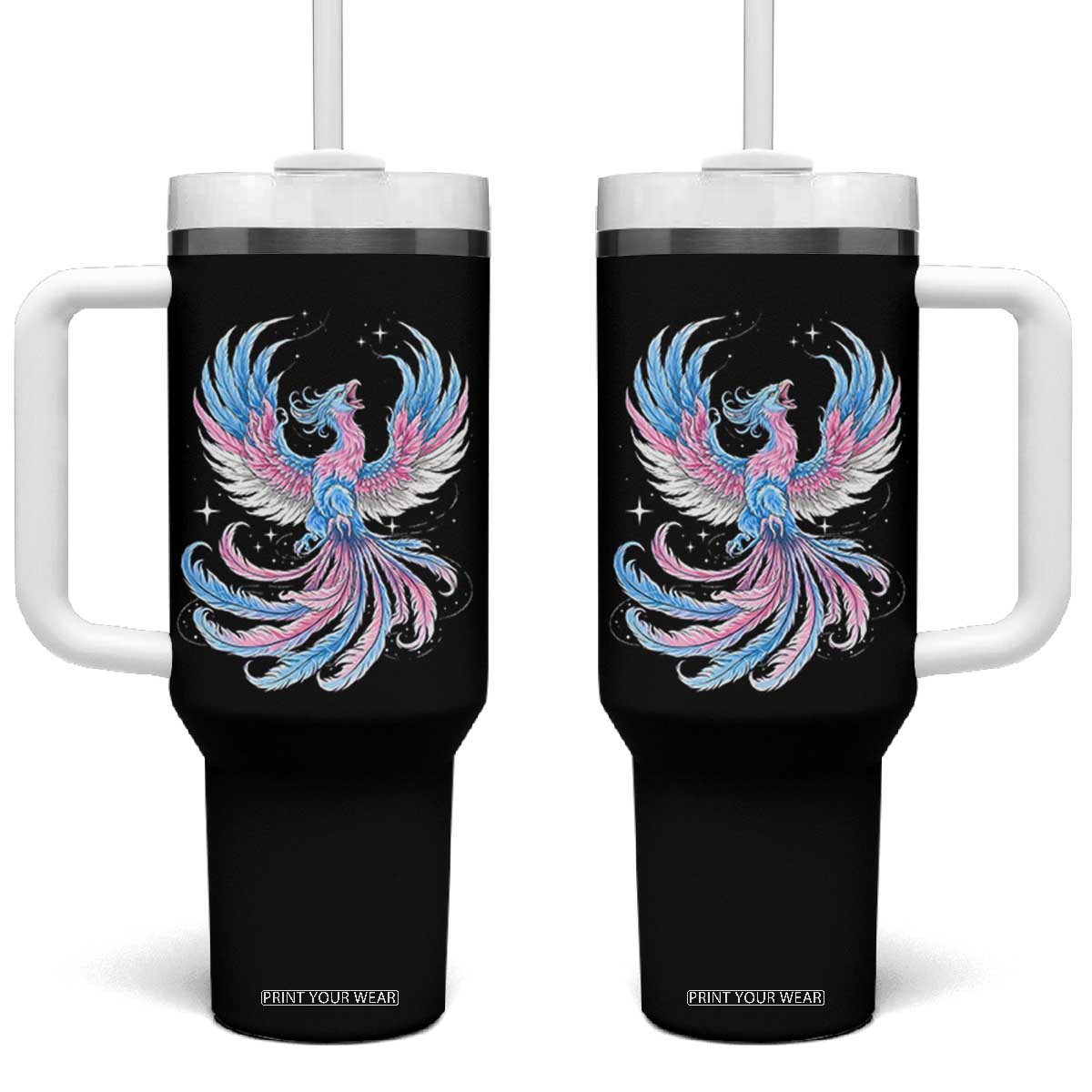 Transgender Phoenix Reborn Tumbler With Handle Trans Pride Flag Bird TS12 One Size: 40 oz Black Print Your Wear