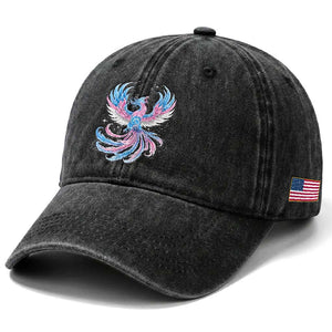 Transgender Phoenix Reborn Washed Cotton Baseball Cap Trans Pride Flag Bird TS12 Print Your Wear