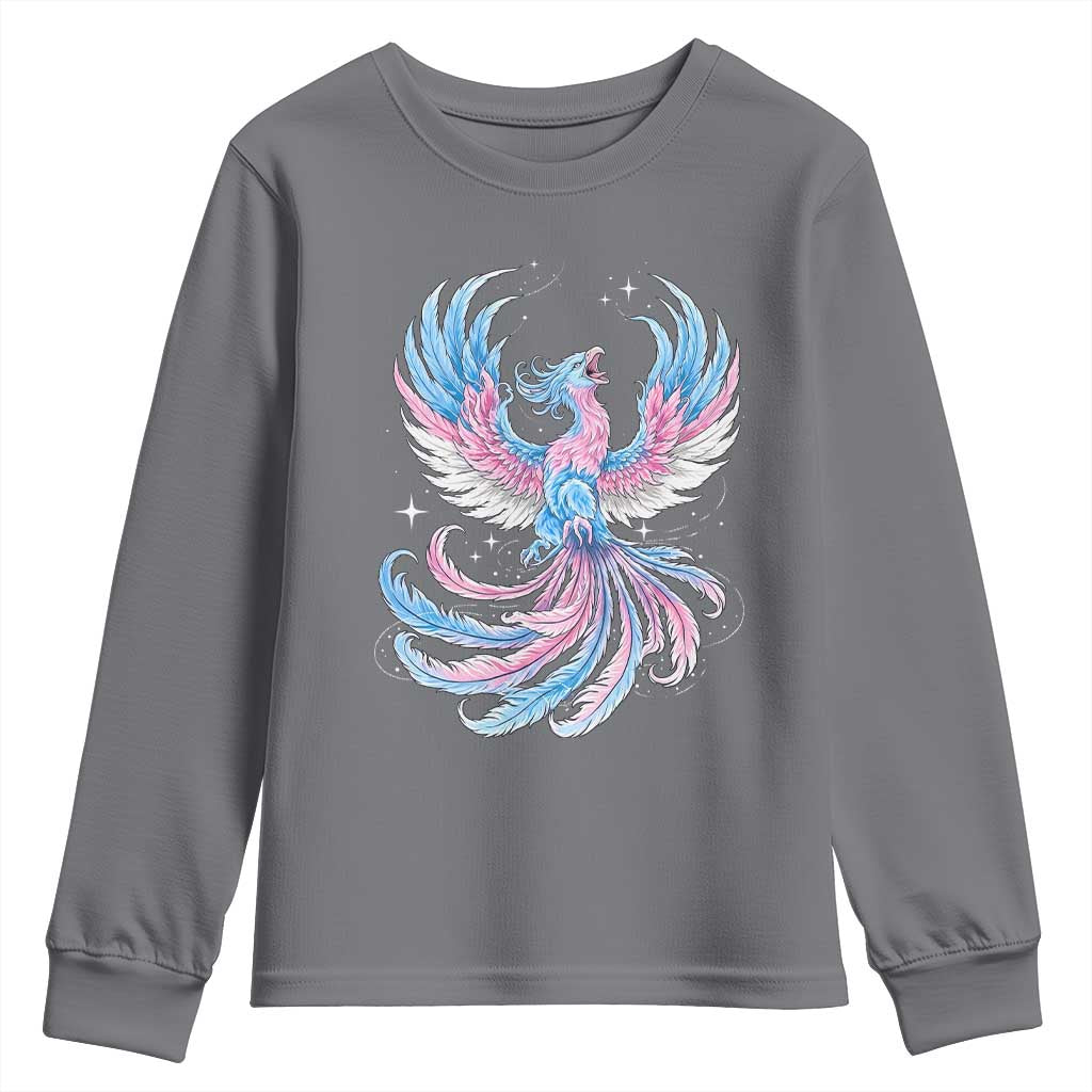Transgender Phoenix Reborn Youth Sweatshirt Trans Pride Flag Bird