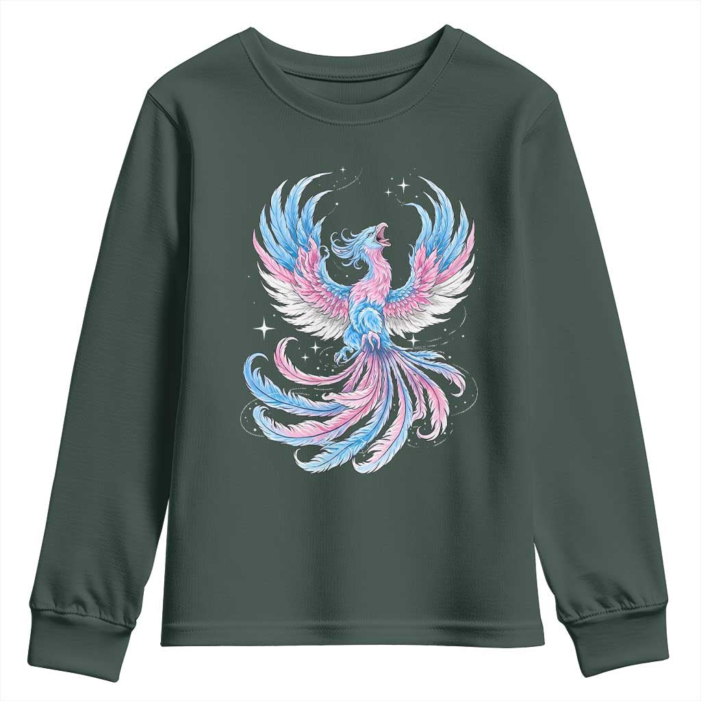 Transgender Phoenix Reborn Youth Sweatshirt Trans Pride Flag Bird