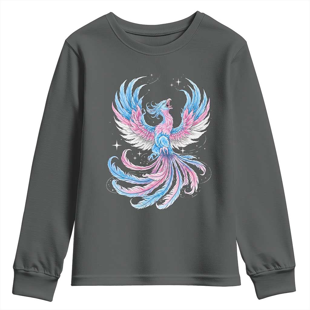 Transgender Phoenix Reborn Youth Sweatshirt Trans Pride Flag Bird