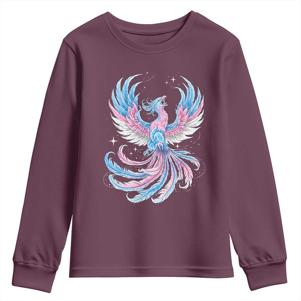 Transgender Phoenix Reborn Youth Sweatshirt Trans Pride Flag Bird