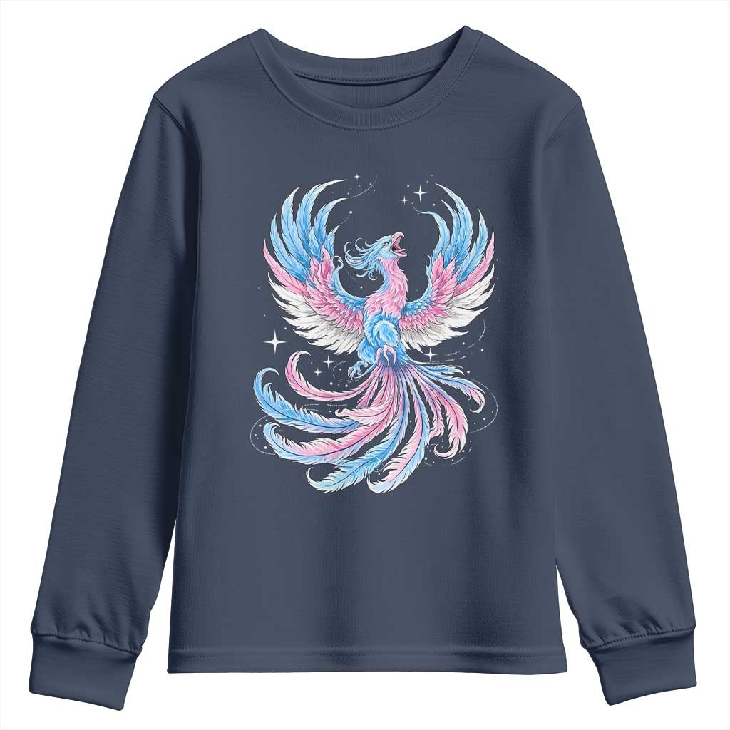 Transgender Phoenix Reborn Youth Sweatshirt Trans Pride Flag Bird